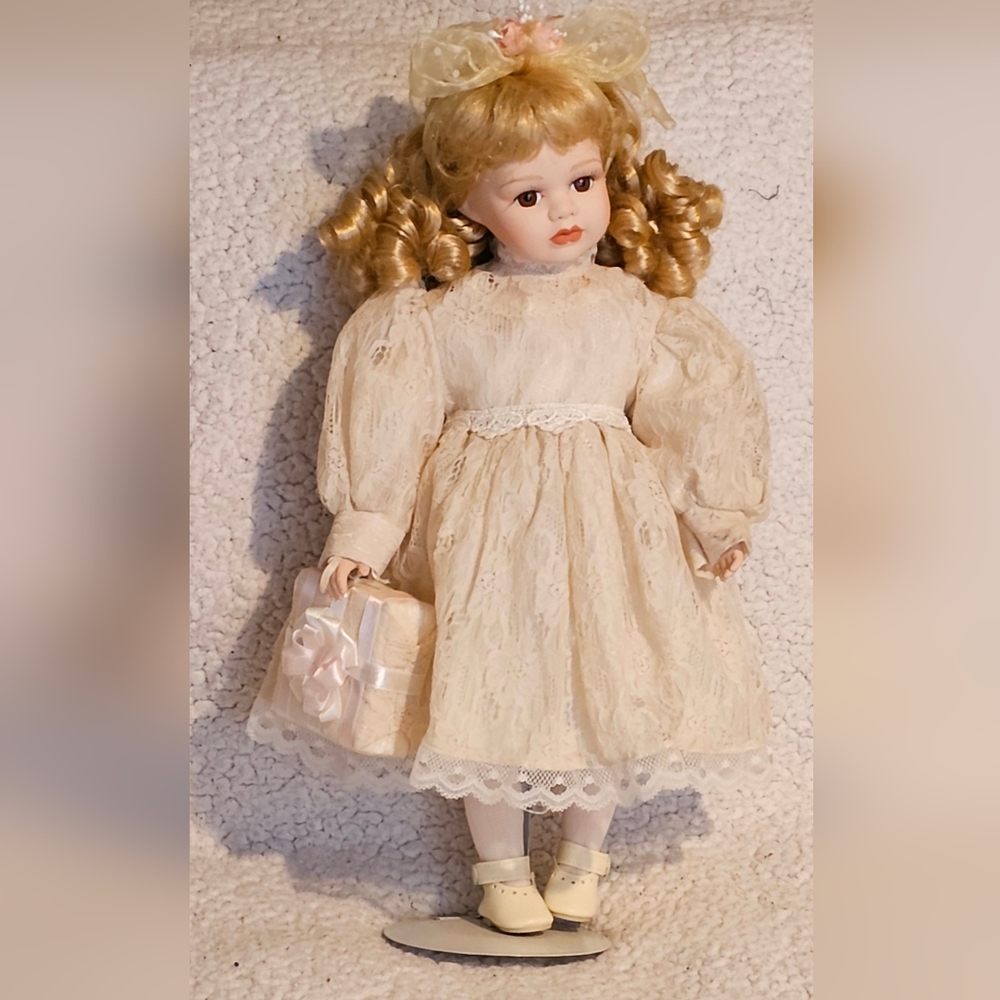 Vintage Porcelain Party Doll w/stand